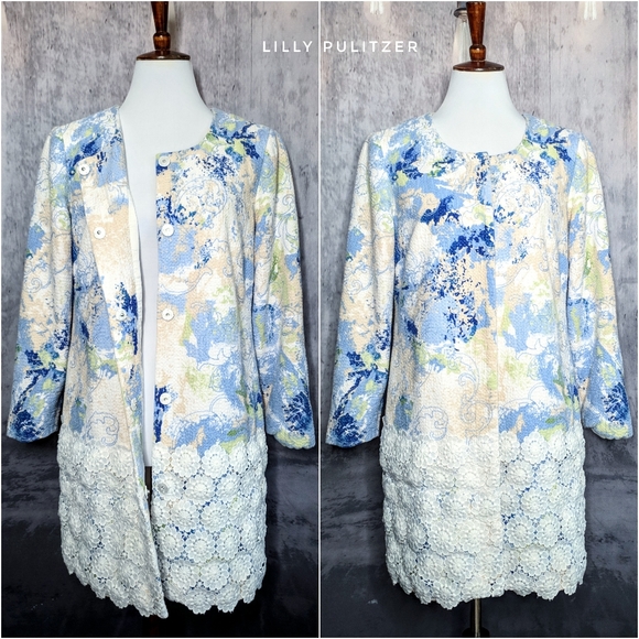 Lilly Pulitzer Jackets & Blazers - Lilly Pulitzer embroidered & lace applique top coat, size Large
